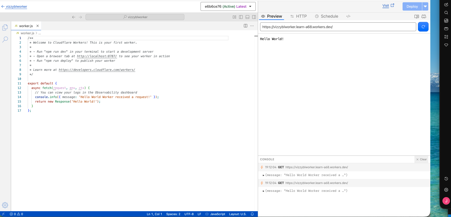 Open the Worker's Edit code editor