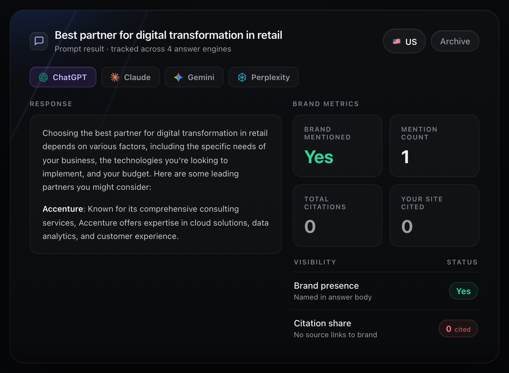 Vizzybl prompt result showing product recommendation answers